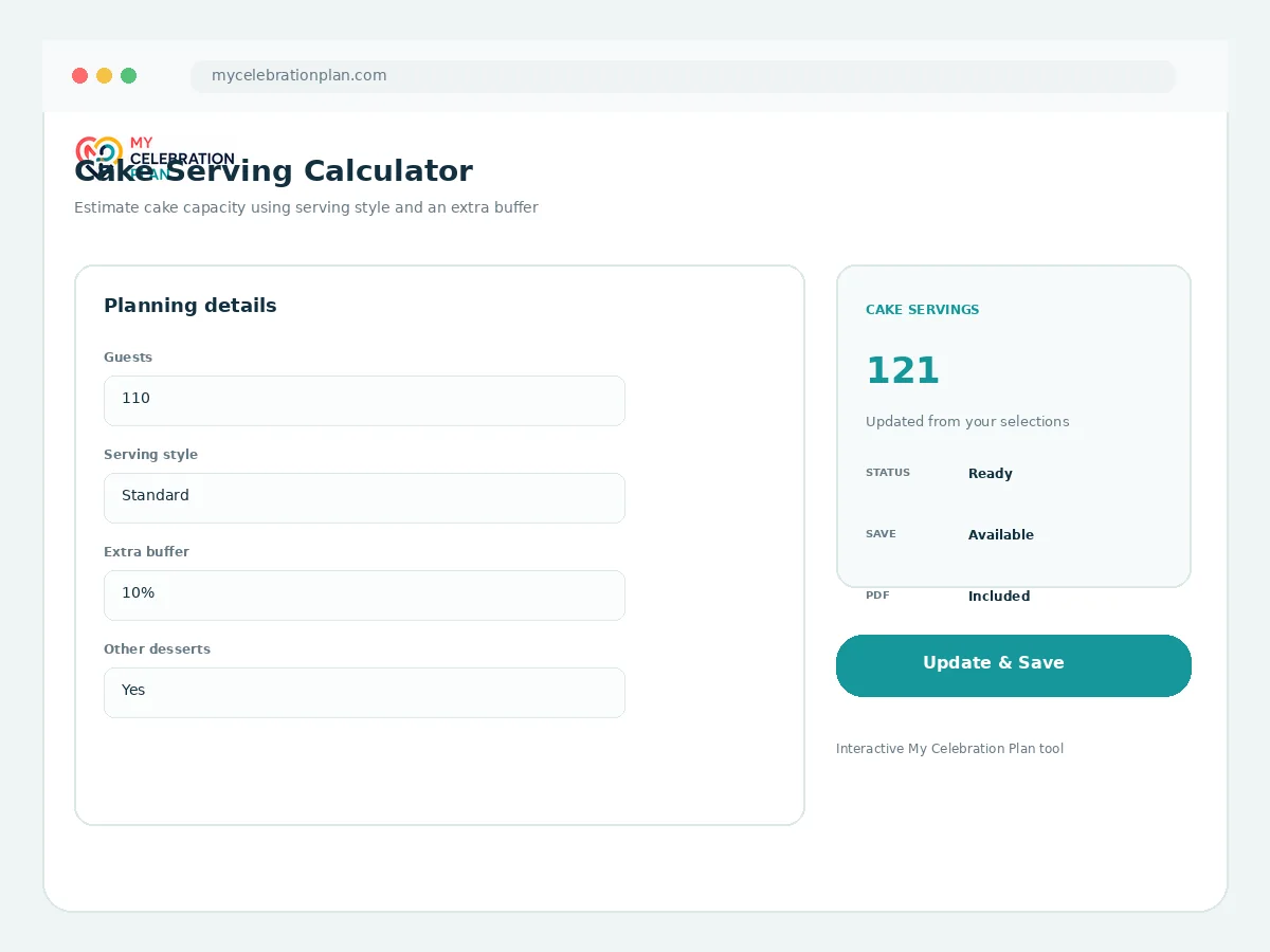 Cake Serving Calculator interactive tool preview