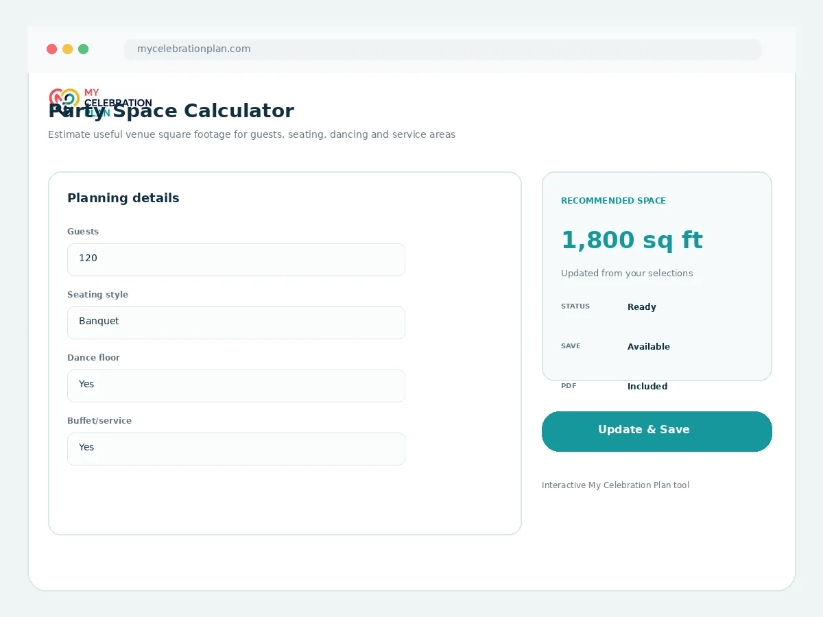 Party Space Calculator interactive tool preview