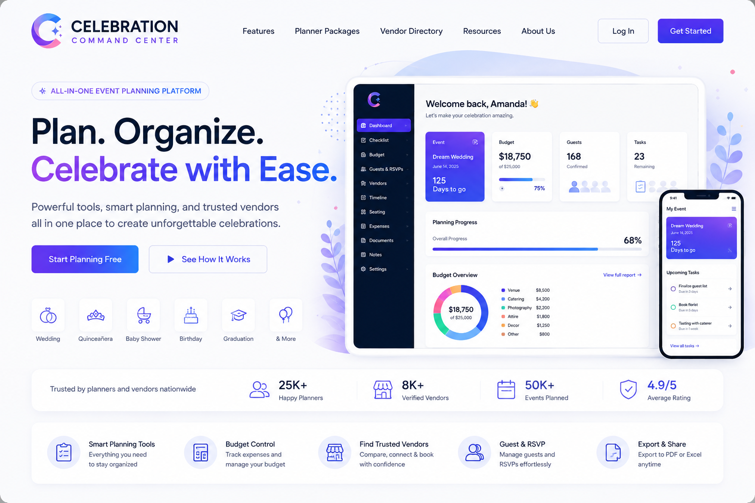 Celebration Command Center planning dashboard preview