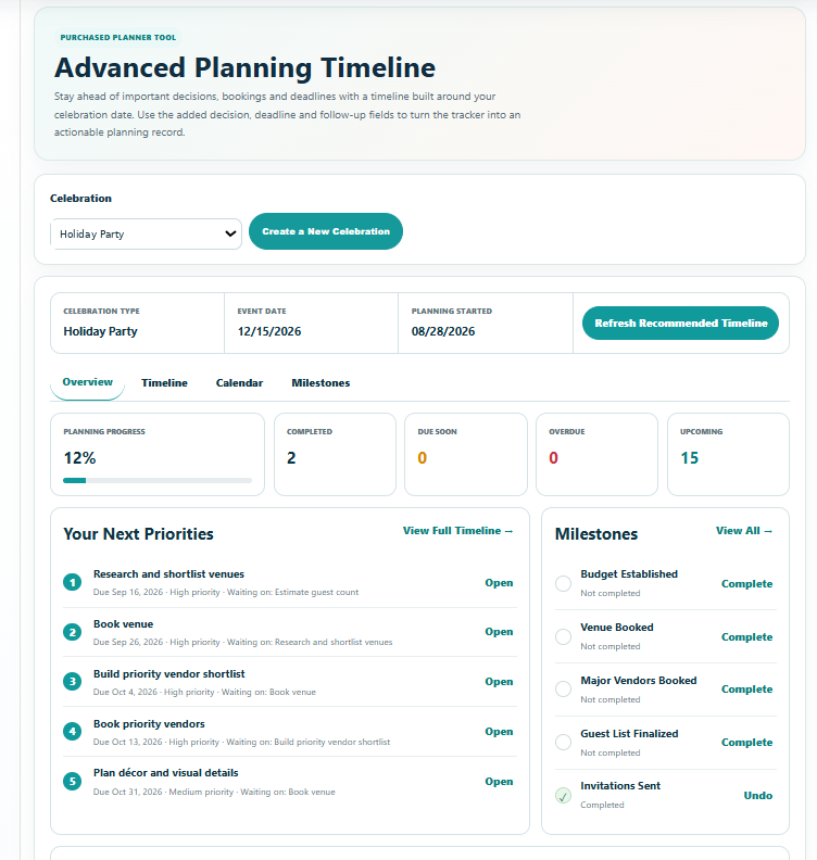 Advanced Planning Timeline preview