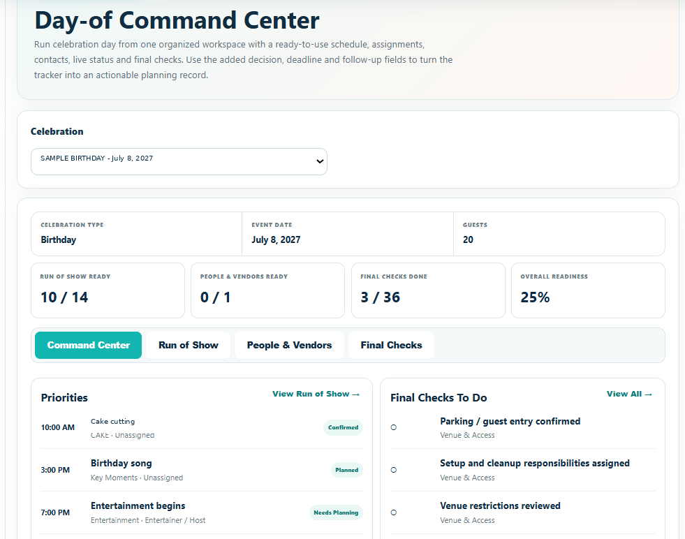Day-of Command Center preview