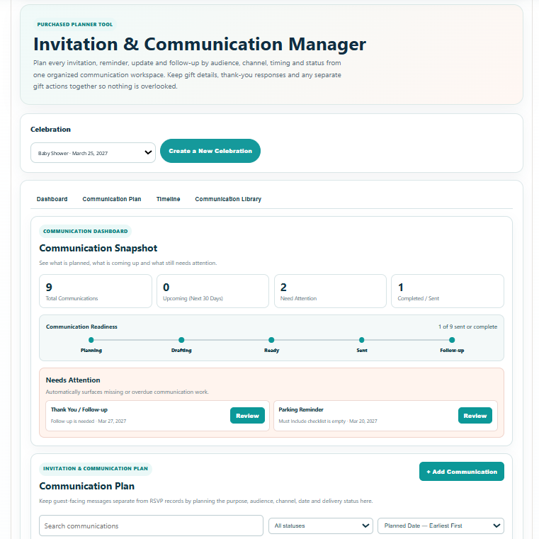 Invitation & Communication Manager preview
