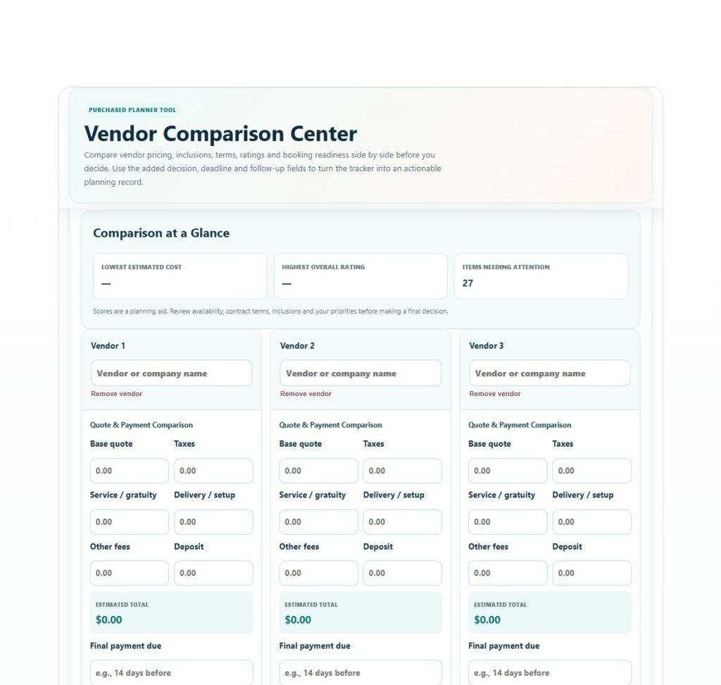 Vendor Comparison Center preview