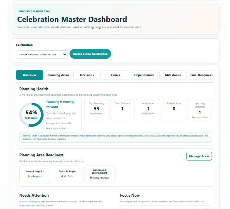 Celebration Master Dashboard preview