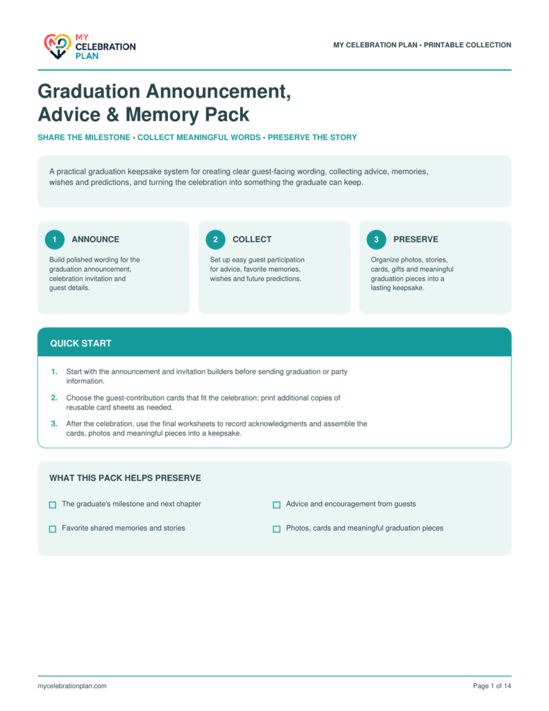 Graduation Announcement, Advice & Memory Pack preview