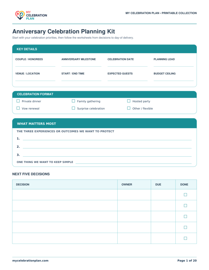 Anniversary Celebration Planning Kit preview