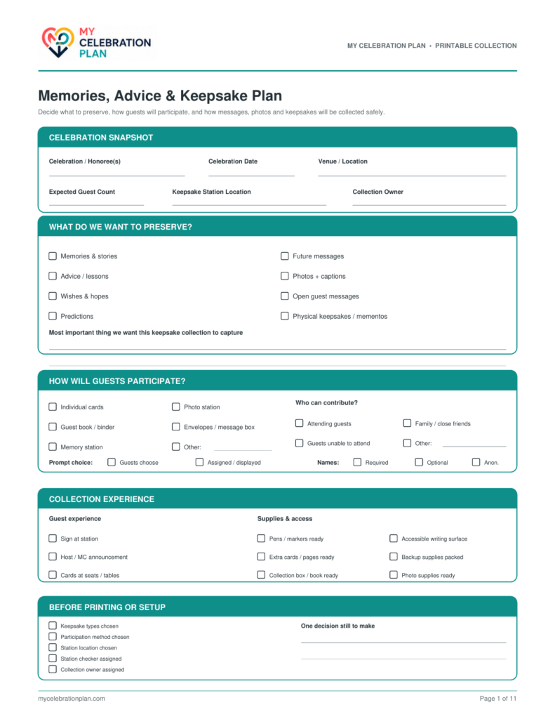 Memories, Advice & Keepsake Pack preview