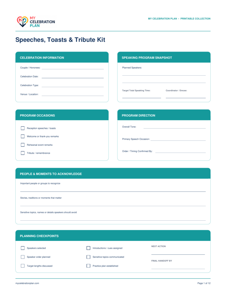 Speeches, Toasts & Tribute Kit preview