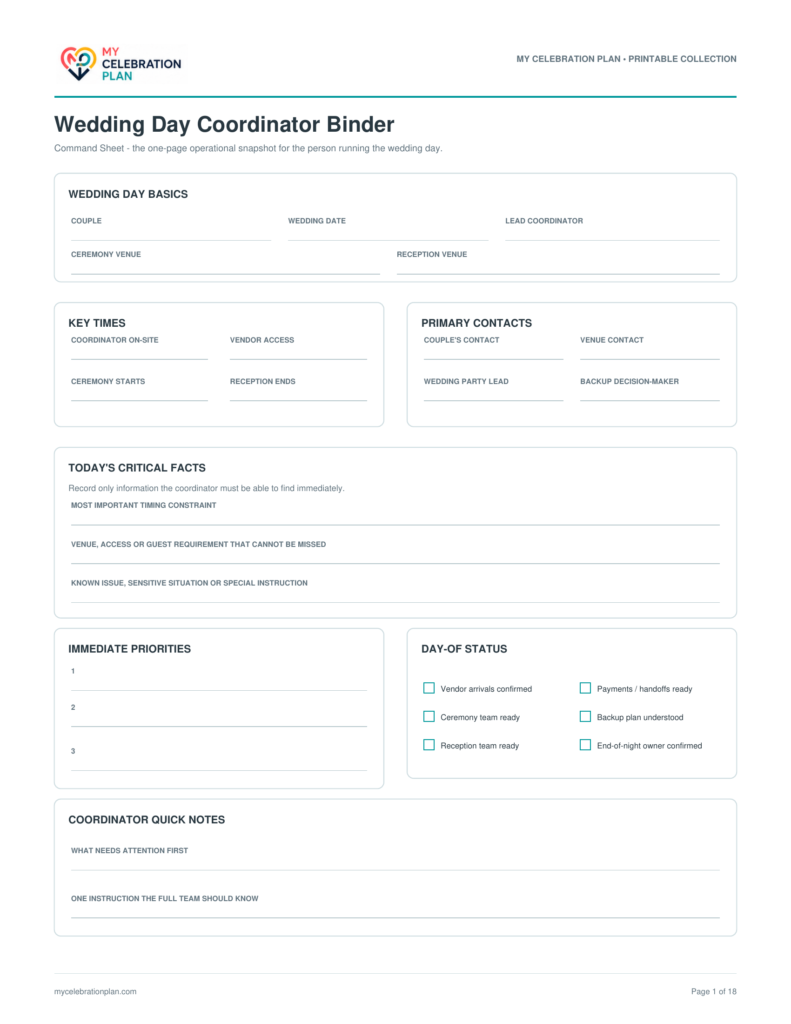 Wedding Day Coordinator Binder preview