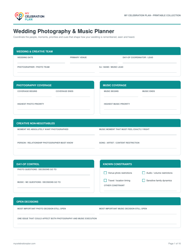Wedding Photography & Music Planner preview