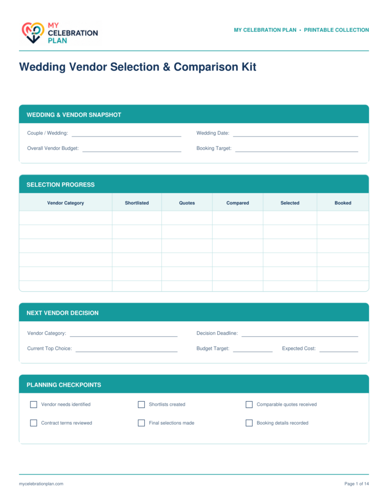 Wedding Vendor Comparison Kit preview