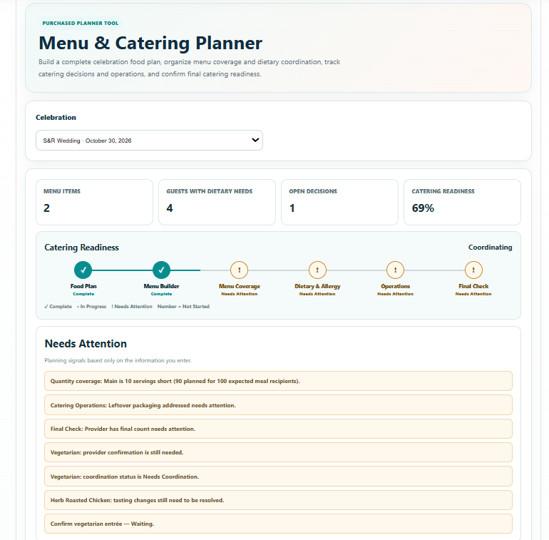 Menu & Catering Planner preview