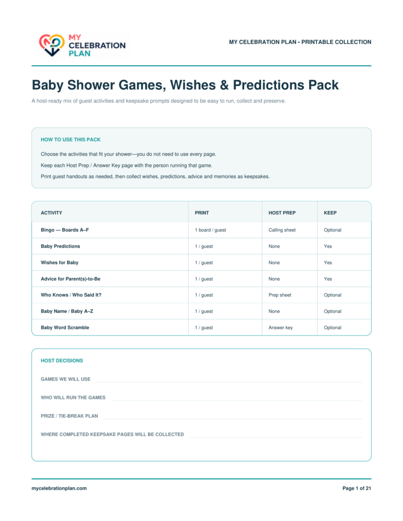 Baby Shower Games, Wishes & Predictions Pack preview