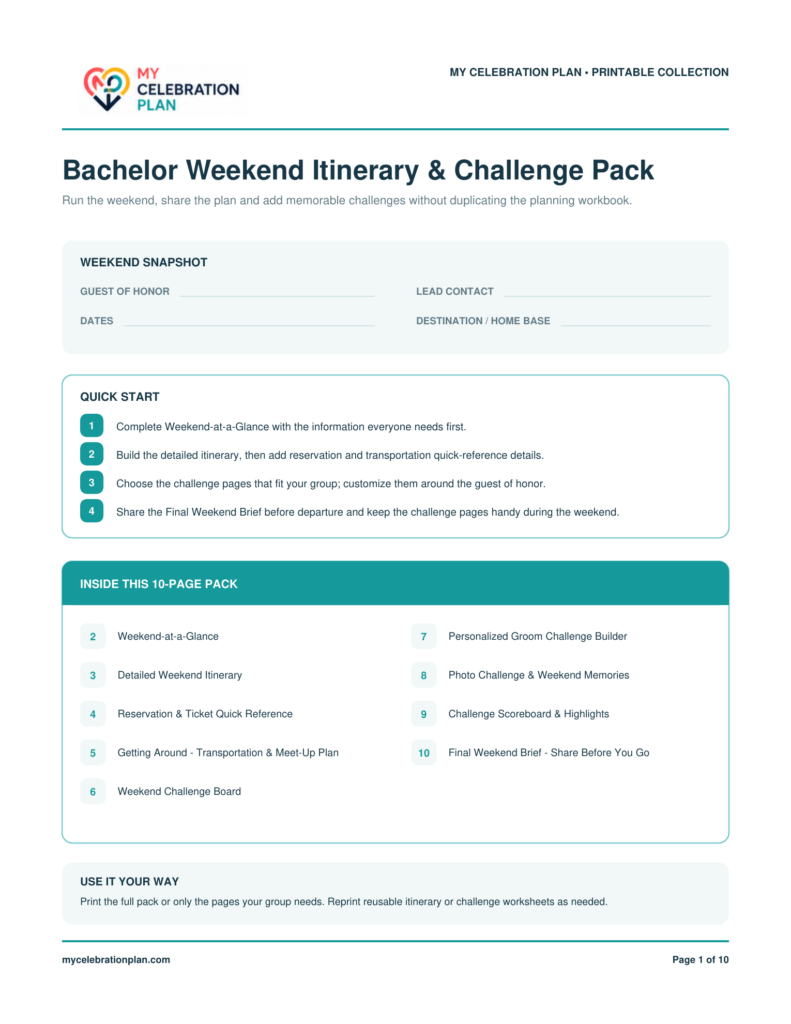 Bachelor Weekend Itinerary & Challenge Pack preview