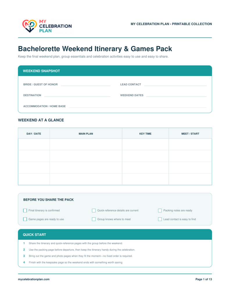 Bachelorette Weekend Itinerary & Games Pack preview