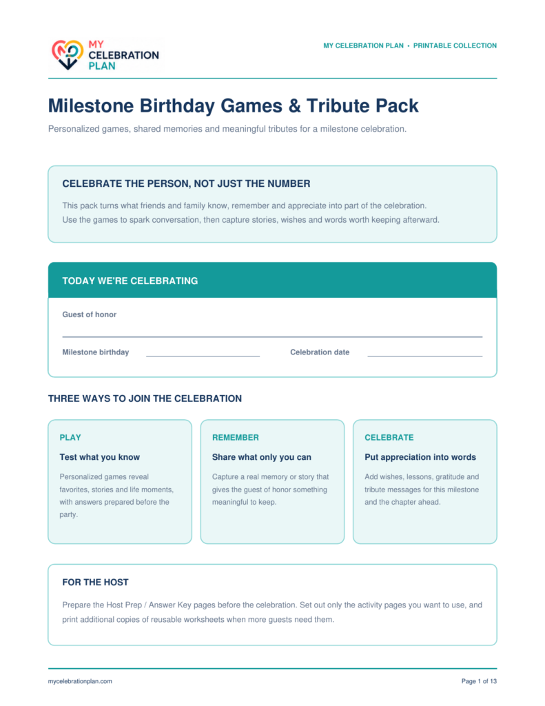 Milestone Birthday Games & Tribute Pack preview
